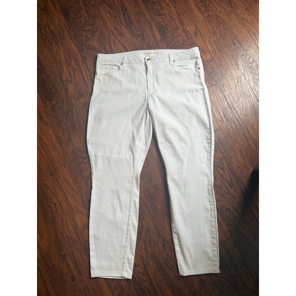 Michael Kors Izzy Skinny Jeans Womens 14 White Stretch Denim Gold Hardware MK